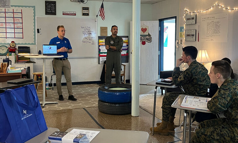 US Air Force Academy and US Air Force ROTC representatives meet with interested cadets on the Fork Union campus.