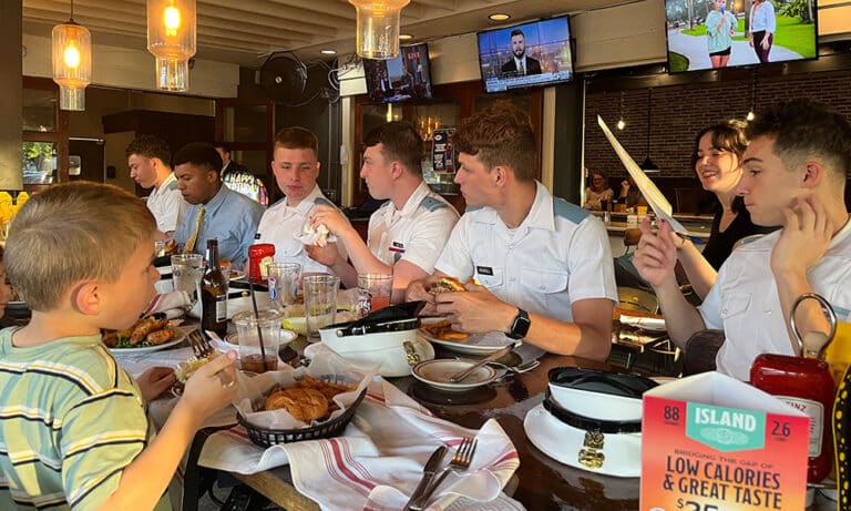 Cadets from Fork Union have dinner with cadets from The Citadel, including Fork Union alumni attending The Citadel.