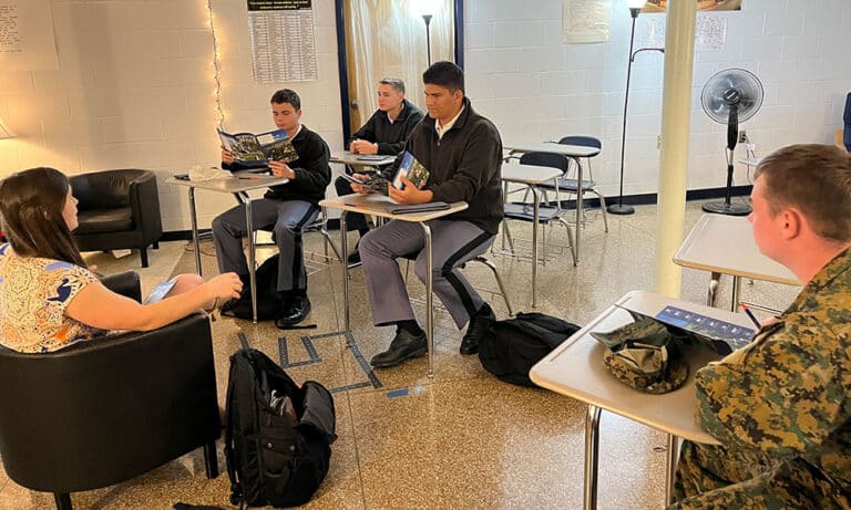 Cadets learn about Longwood University as a representative visits the Fork Union campus.