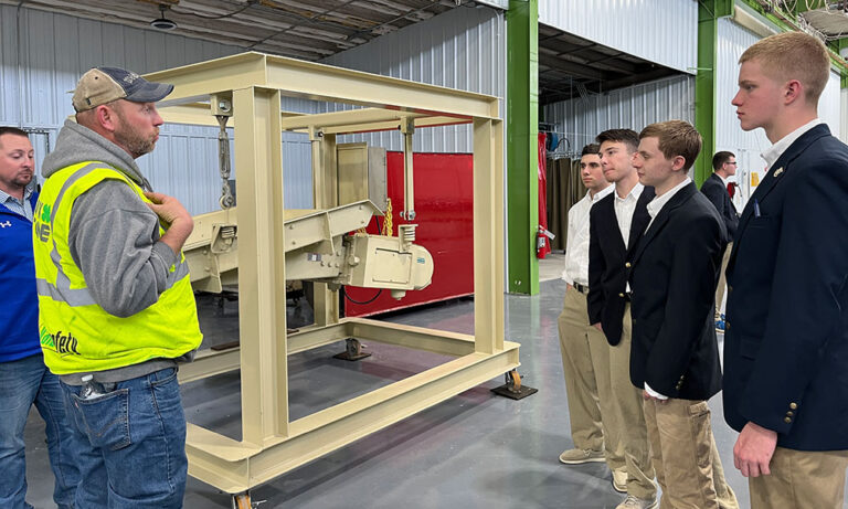 Employees of Luck Stone share with Fork Union cadets on a career shadow day visit to the quarry.