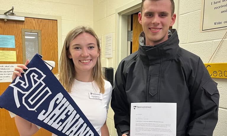 A cadet is accepted to Shenandoah University during a visit by school representatives to the Fork Union campus.