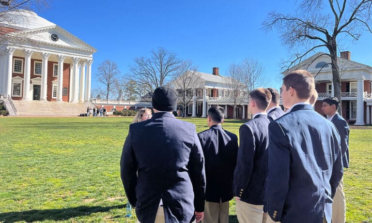 Cadets enjoy a college visit to the University of Virginia on a beautiful day.